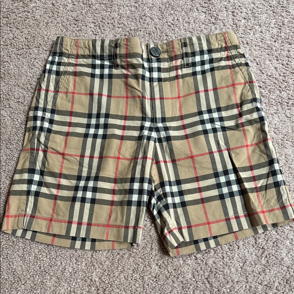 Burberry Boys Classic Plaid Shorts - Tan/Black/Red size 6